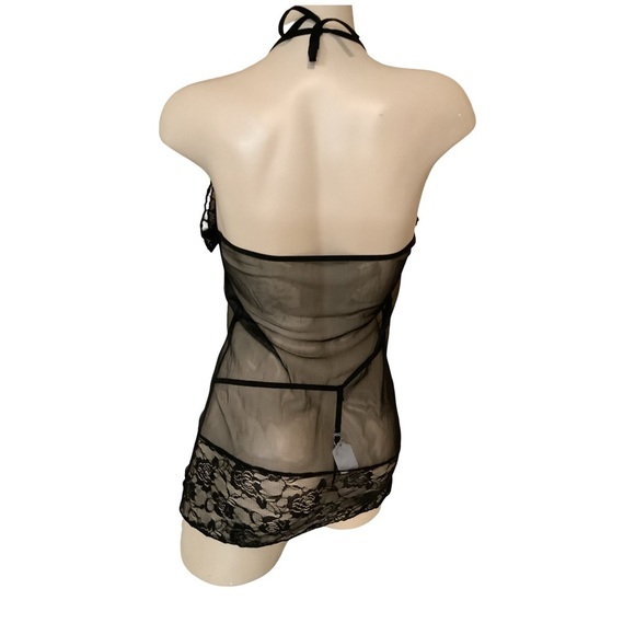 Lingerie Size S/M Black Mesh W/Lace Trim Matching G String. New With Tags. - Picture 4 of 7